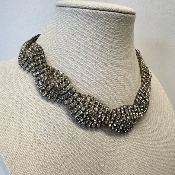 Kenneth Lane Rhinestone Twist Design Choker‎ Necklace Signed Silver-Tone Sparkle - Picture 2 of 7